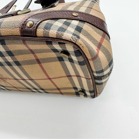 Burberry Bag Haymarket Nova Check Buckle Satchel Brown Leather Plaid - Picture 13 of 14